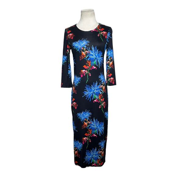 Diane Von Furstenberg black blue red floral sheath midi dress size XS - Picture 11 of 11